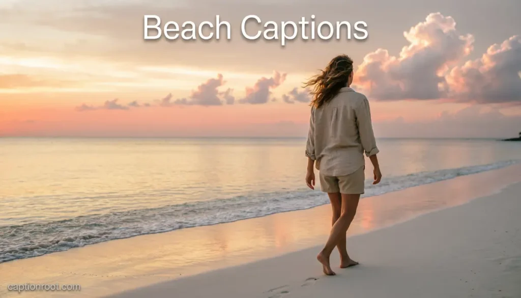Person walking barefoot along a sandy beach during sunset.