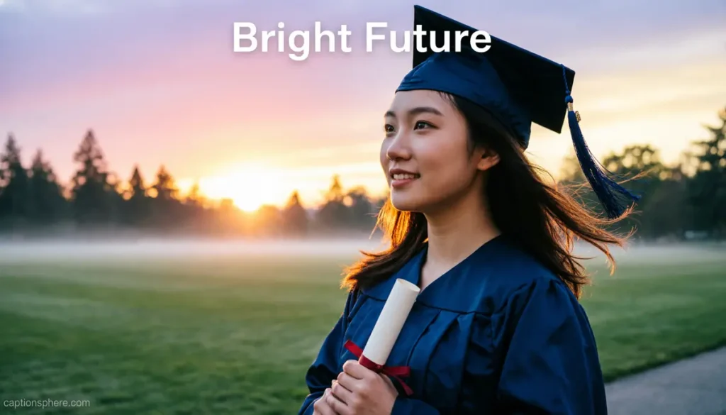 Graduate looking toward sunrise with diploma.