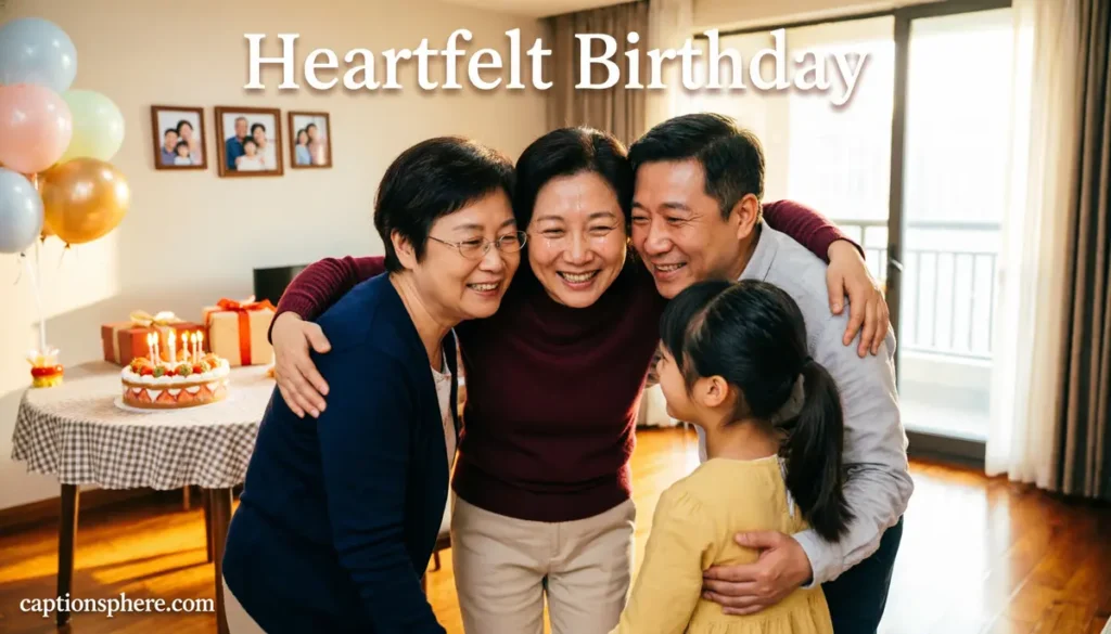 Person embracing family members during an emotional birthday celebration.