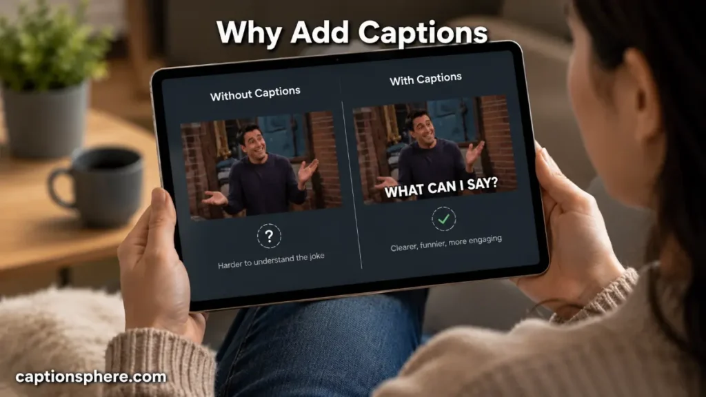 Person viewing captioned GIF examples on a tablet.
