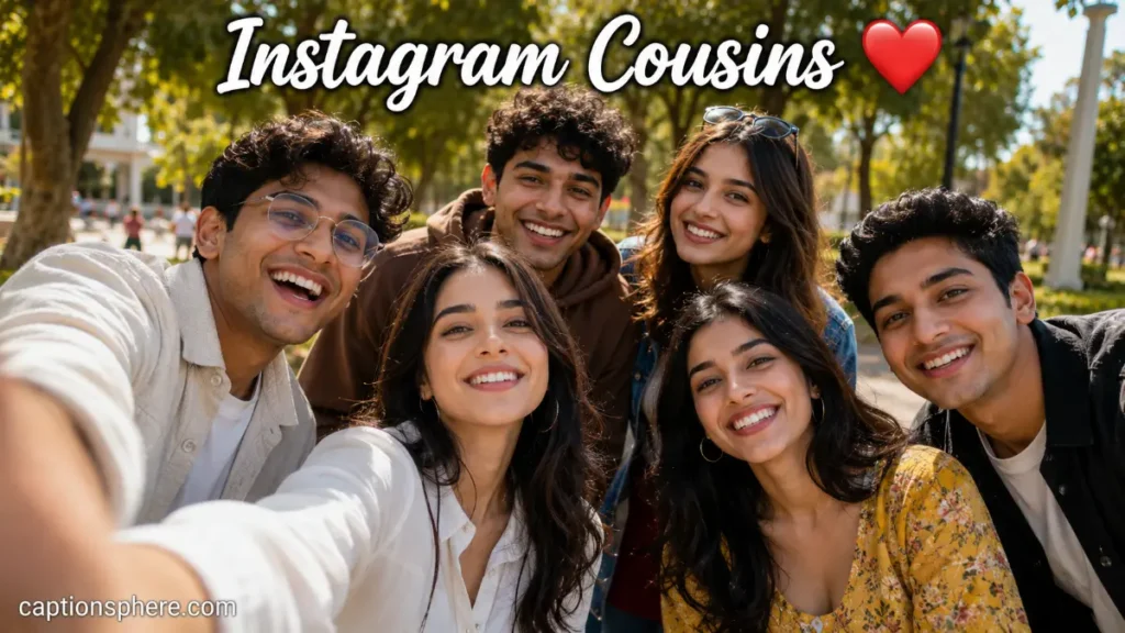 Smiling cousins taking a cheerful outdoor selfie together.