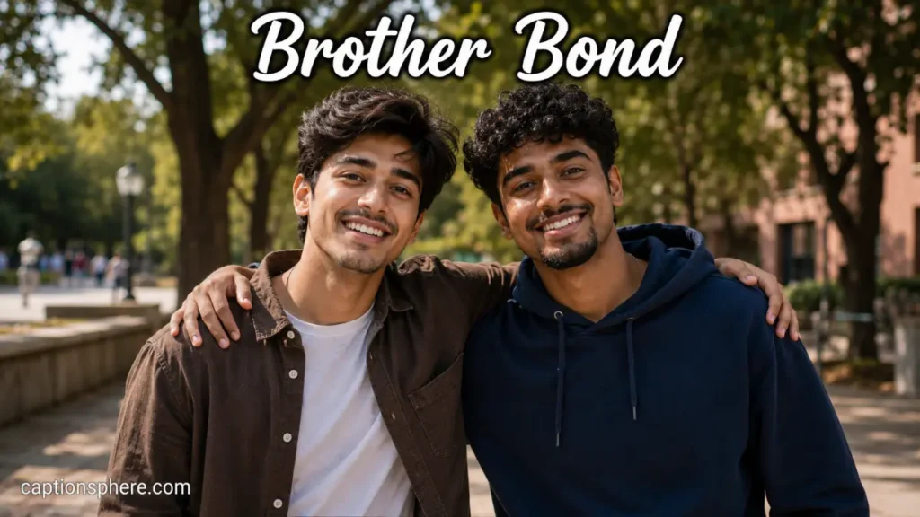 Male cousins standing together with arms around each other.