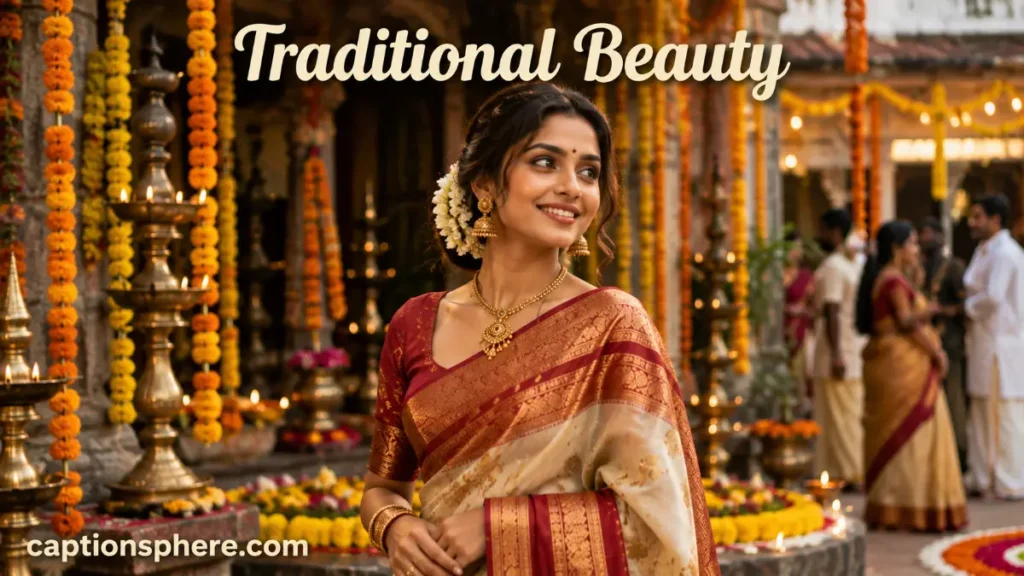 Woman wearing a traditional saree during a cultural celebration.