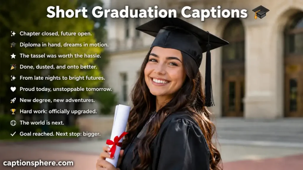 Graduate holding a diploma and smiling outside a campus building after commencement.