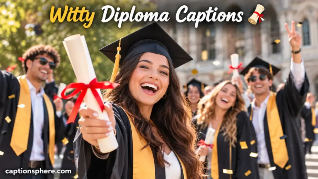 Graduate holding a diploma toward the camera after an outdoor commencement ceremony.