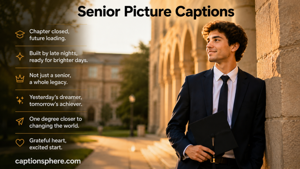 Graduating senior posing confidently beside campus architecture during a professional portrait session.