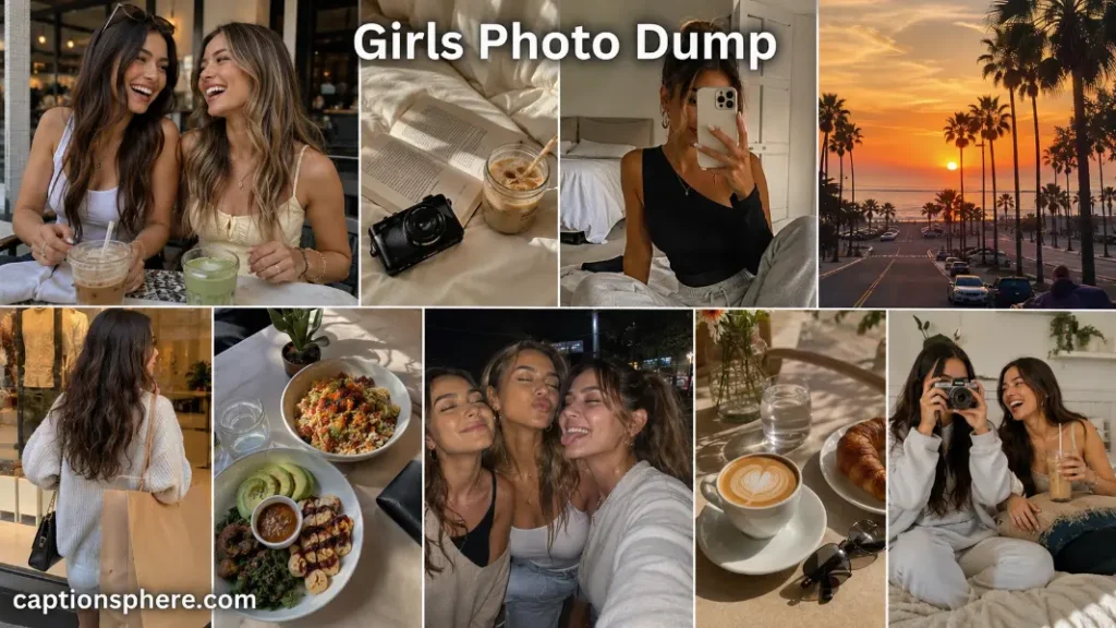 Collage showing friends, food, selfies, coffee, sunset, and weekend snapshots.