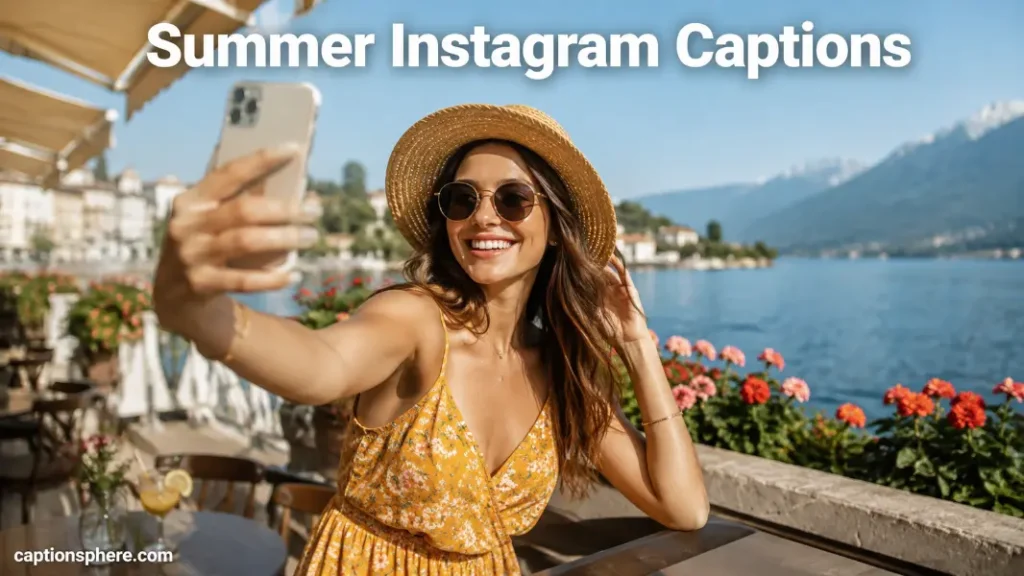 Young woman taking a cheerful outdoor photo on a bright summer afternoon.