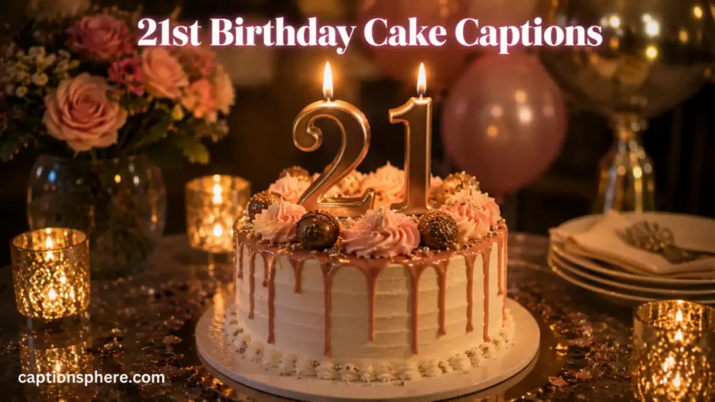 Decorated birthday cake with glowing candles surrounded by festive table decorations.