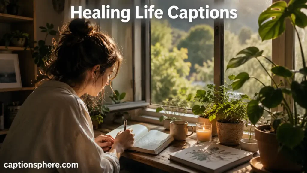 Person journaling beside an open window surrounded by peaceful indoor plants.