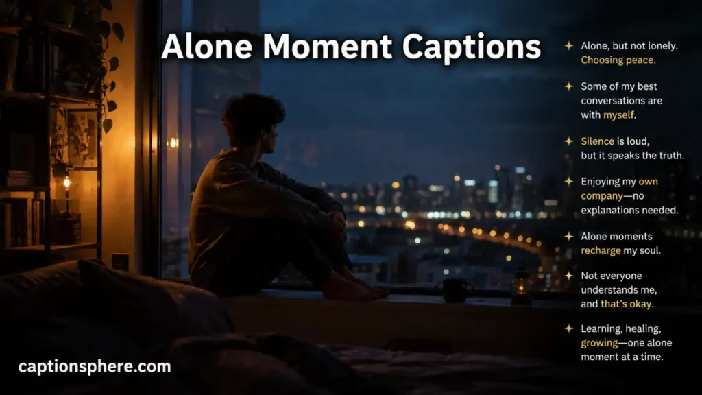 Person sitting alone beside a window while evening city lights glow outside.