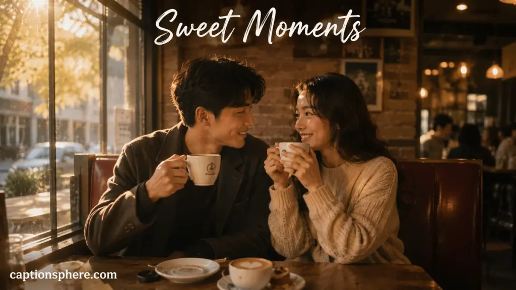 Couple enjoying coffee together at a cozy café.