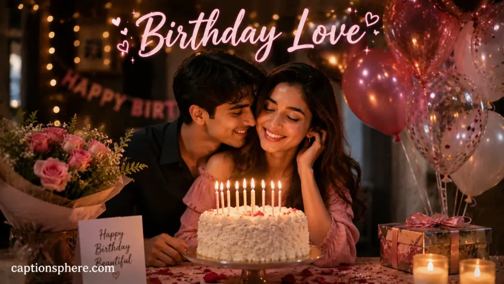 Woman smiling beside a decorated birthday cake.