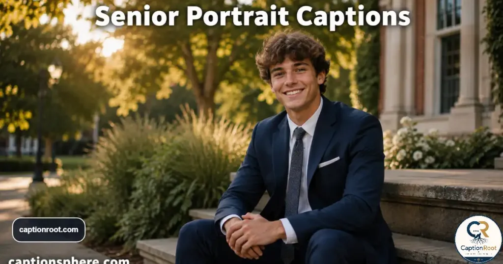 Senior posing confidently in formal clothes during an outdoor graduation portrait session.