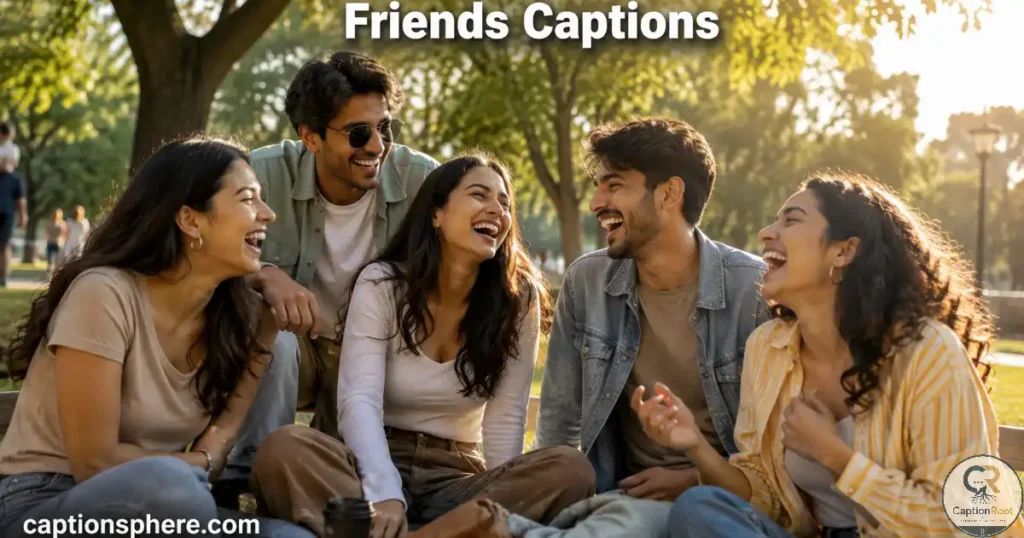 Group of friends laughing together during a sunny afternoon in the park.