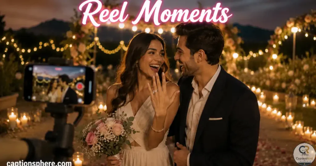 Couple recording engagement celebration video together.
