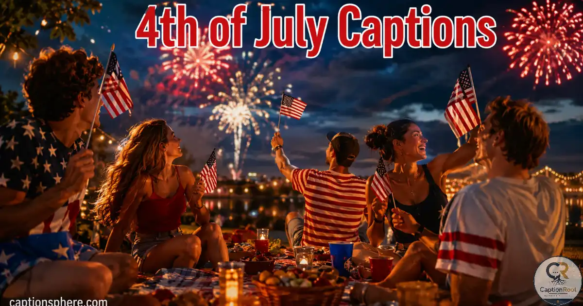 Friends celebrating Independence Day with fireworks and American flags outdoors.