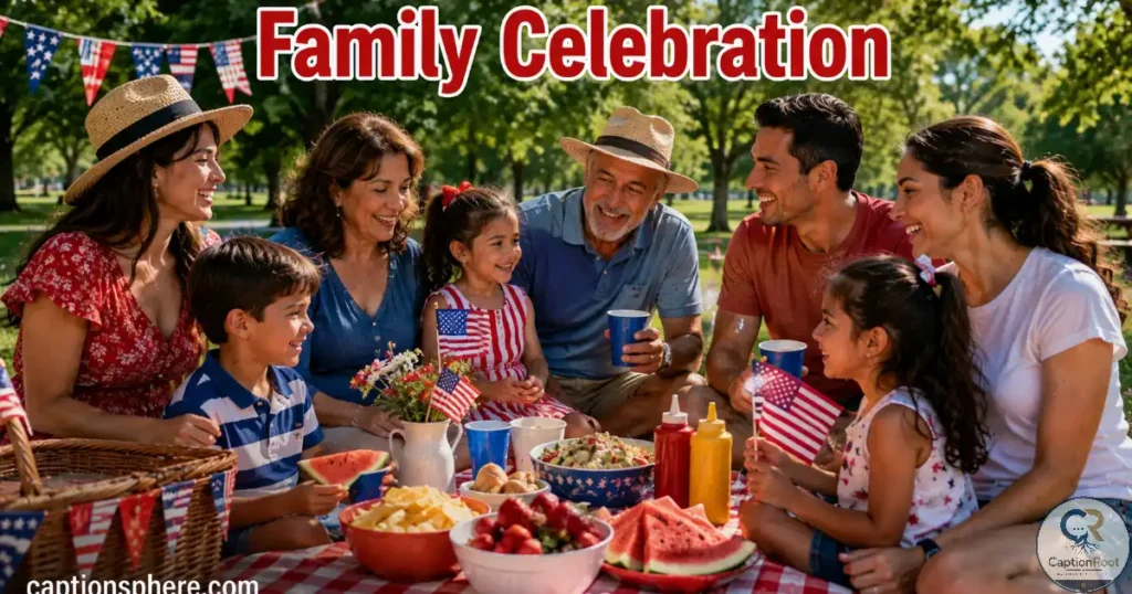 Family enjoying a festive picnic together in a sunny park.