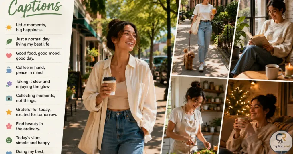 Young adult carrying coffee while walking through a lively neighborhood in daylight.