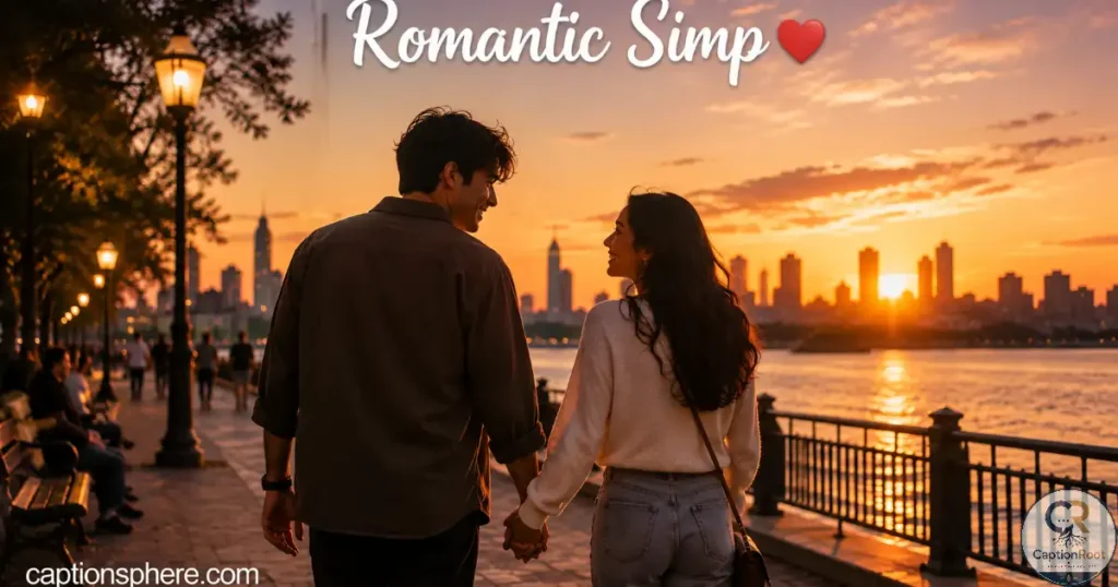 Couple walking hand in hand during sunset.
