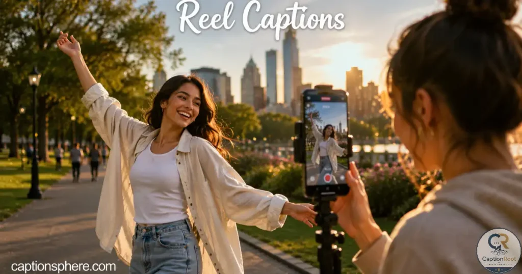 Person recording a fun Instagram Reel outdoors.