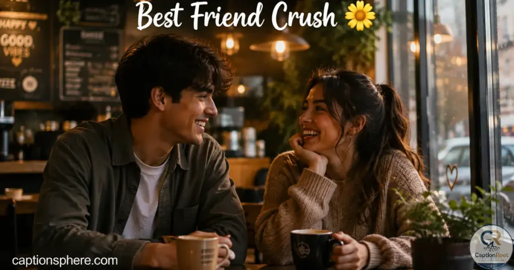 Two best friends laughing together at a café.