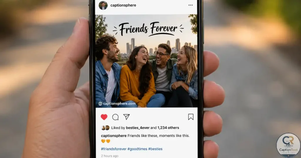 Hand holding a smartphone displaying a motivational Instagram post.
