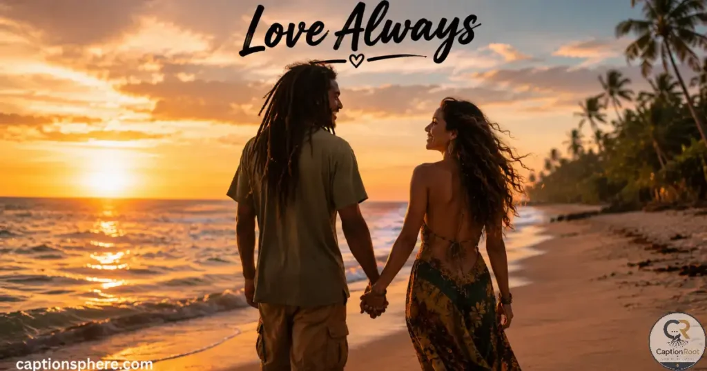 Couple holding hands while walking along a beach at sunset.