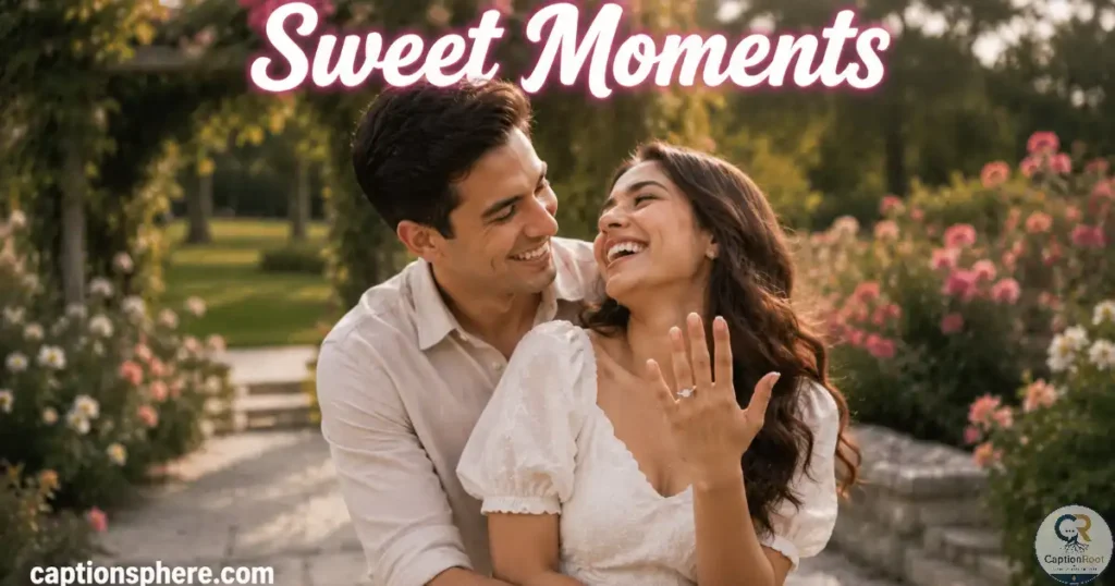 Couple laughing together during engagement photoshoot.