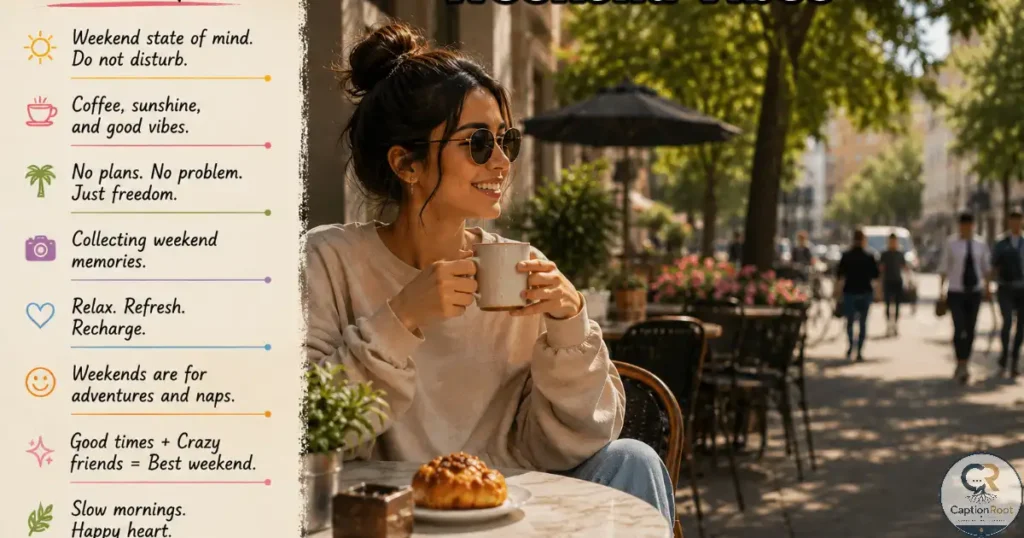 Young adult relaxing with coffee outside a café on a sunny weekend.
