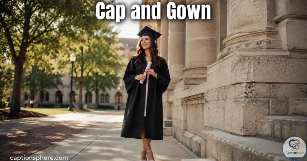 Graduate wearing a traditional cap and gown while holding a diploma outdoors.