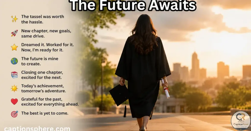 Graduate walking away from campus while carrying a cap and diploma.