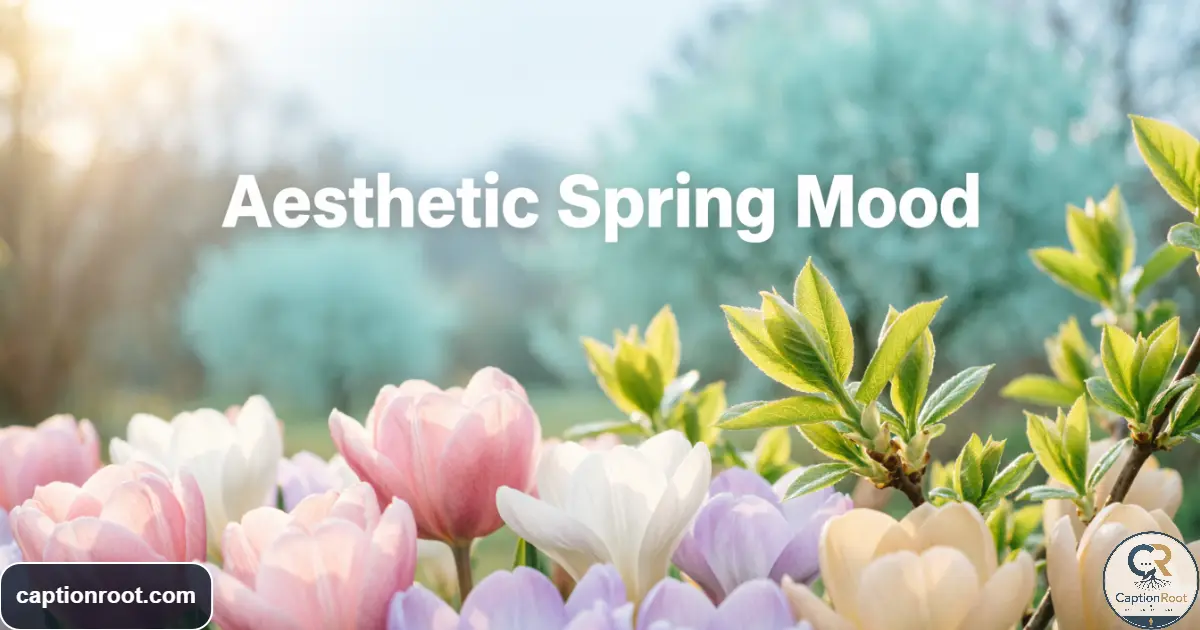 Soft spring scene with pastel flowers, fresh greenery, and warm natural light