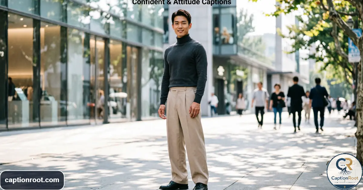 Confident young adult posing boldly in a modern urban setting for Instagram
