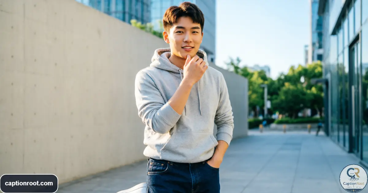 Confident young adult posing for an Instagram photo in stylish streetwear