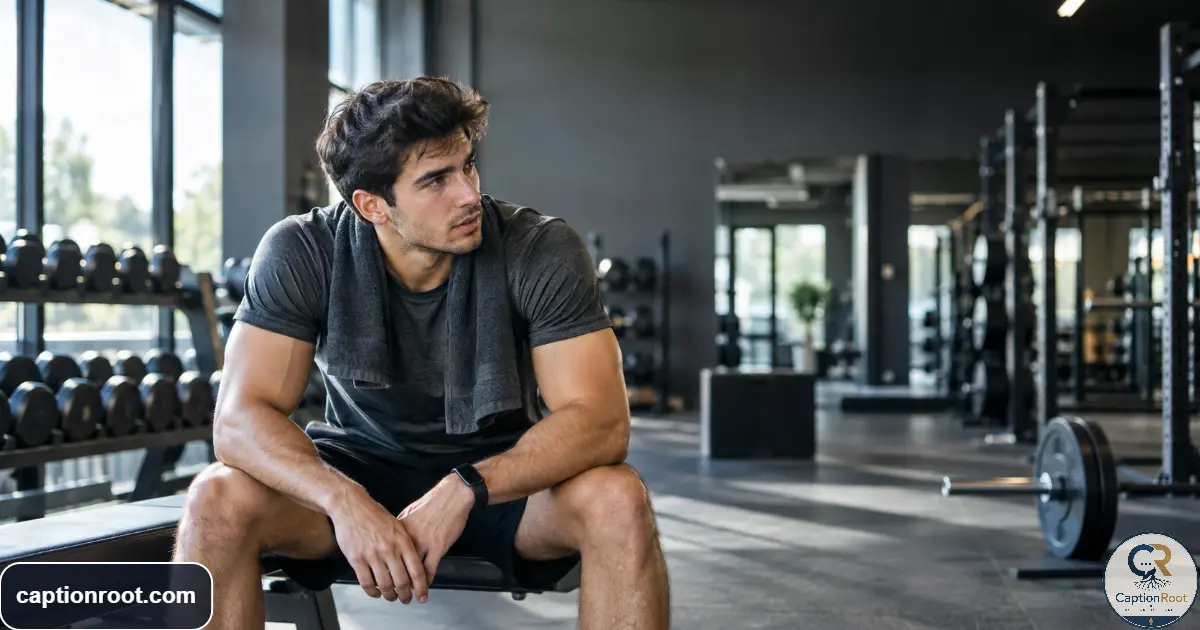 Young man resting after a workout inside a modern fitness gym