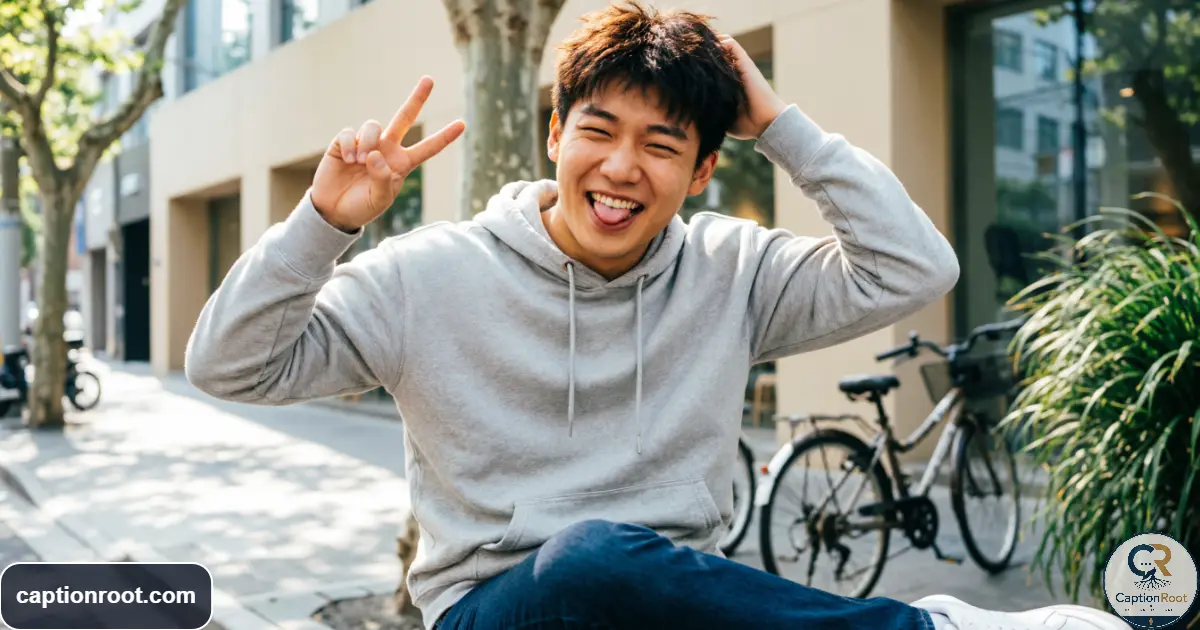 Young man making a playful expression during a casual outdoor photo