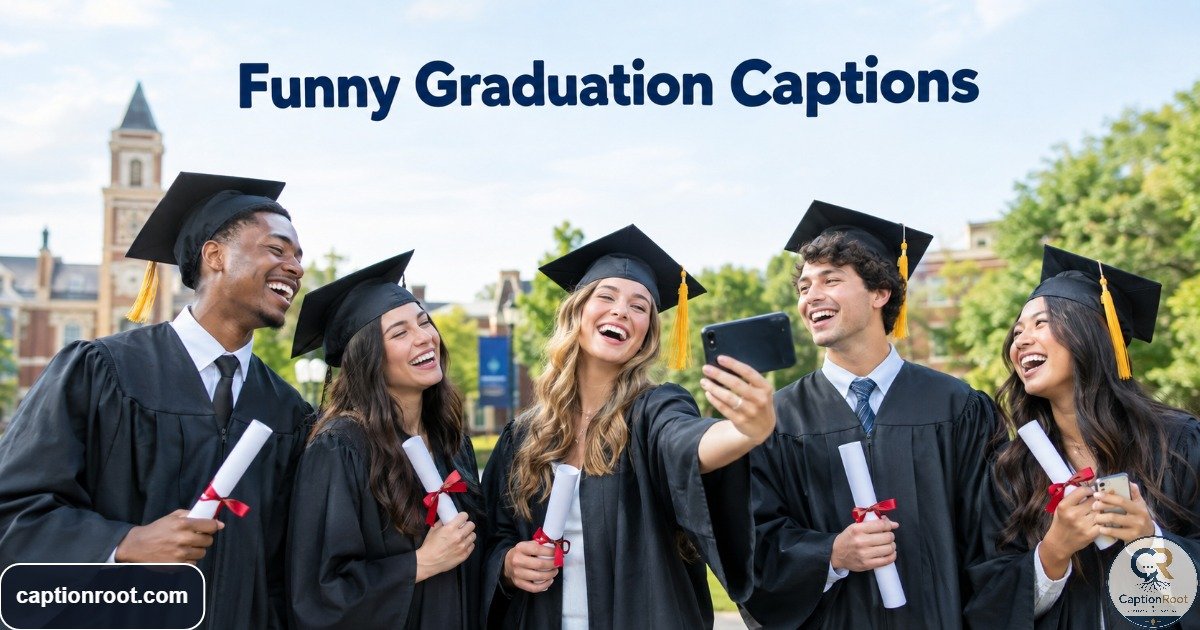 Happy graduate celebrating outdoors in cap and gown with friends