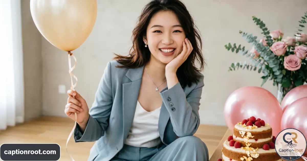 Young adult celebrating an 18th birthday with a stylish cake and balloons
