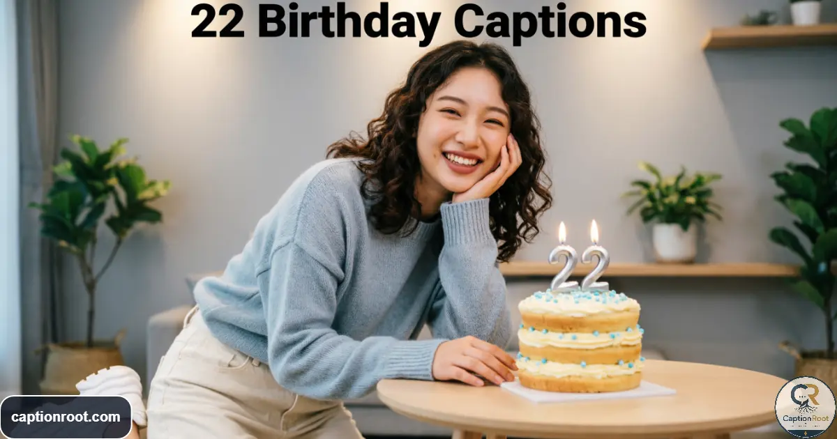 Young adult celebrating a 22nd birthday with cake and balloons indoors