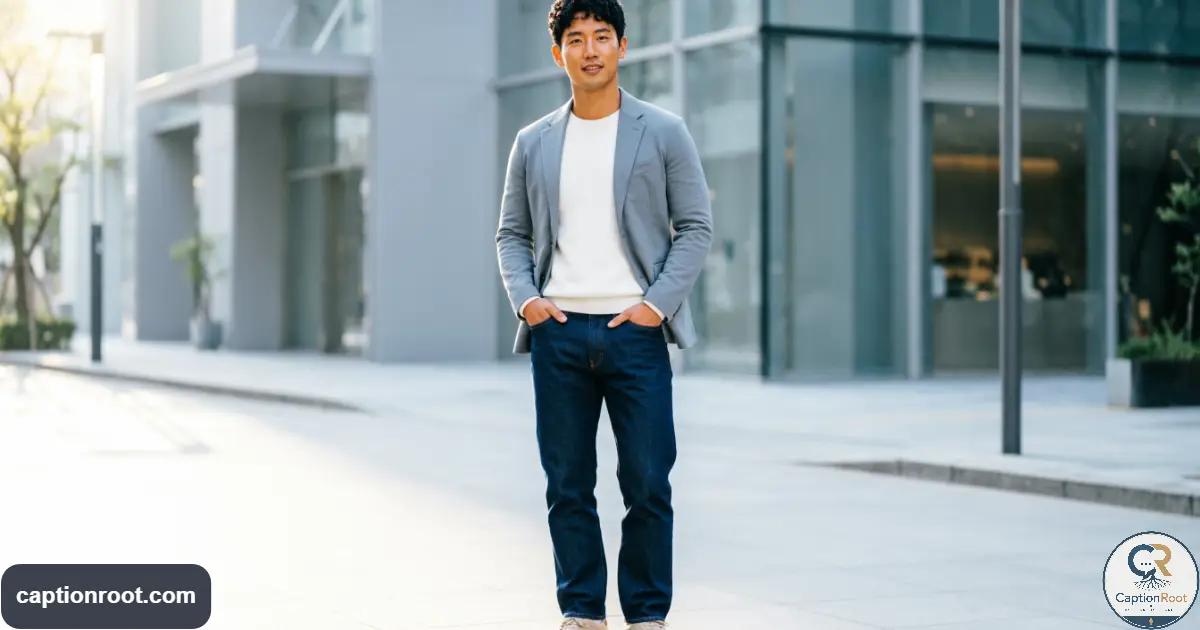Stylish young man showing a modern casual outfit on a city street