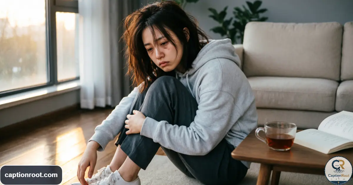 Young adult reflecting alone after heartbreak in a softly lit room
