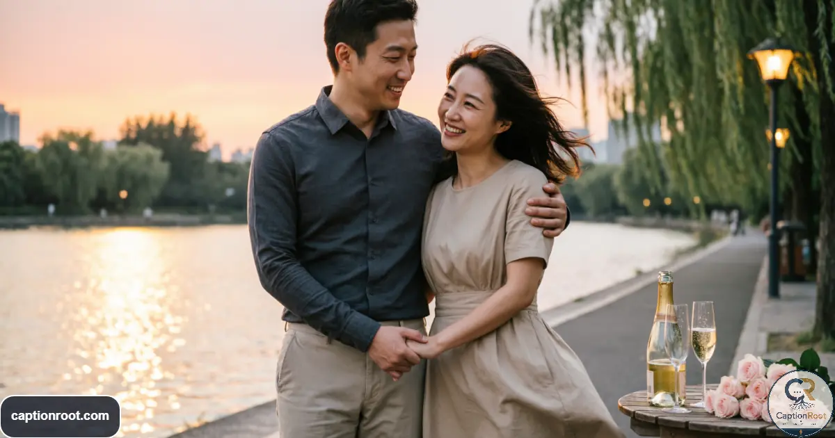 Couple celebrating their anniversary together during a warm outdoor evening
