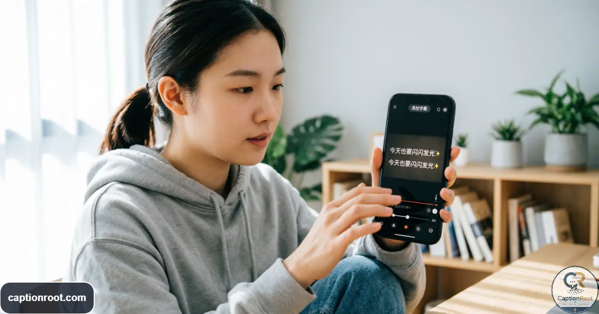 Creator adding captions to a TikTok video on a smartphone
