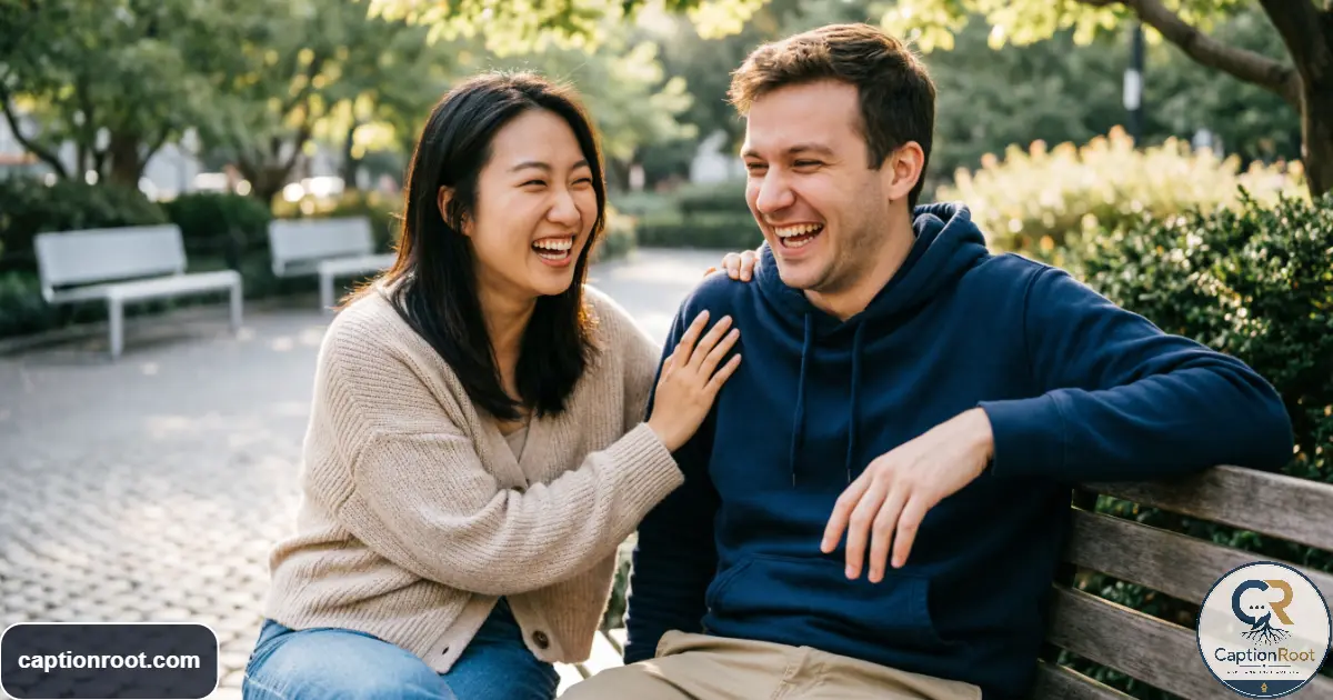 Two close friends laughing together during a relaxed outdoor moment