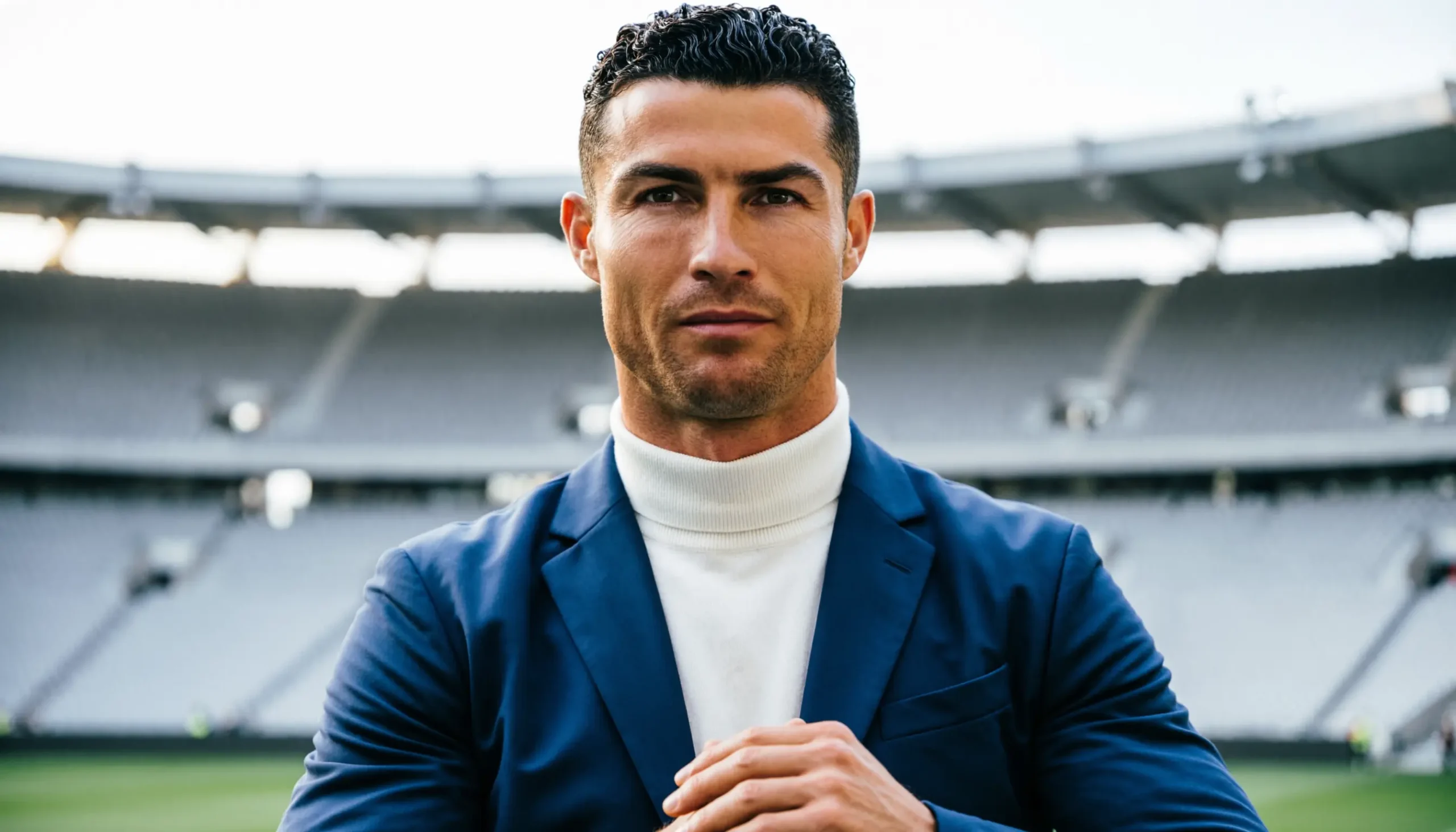 Cristiano Ronaldo inspired football portrait with clean space for a caption heading