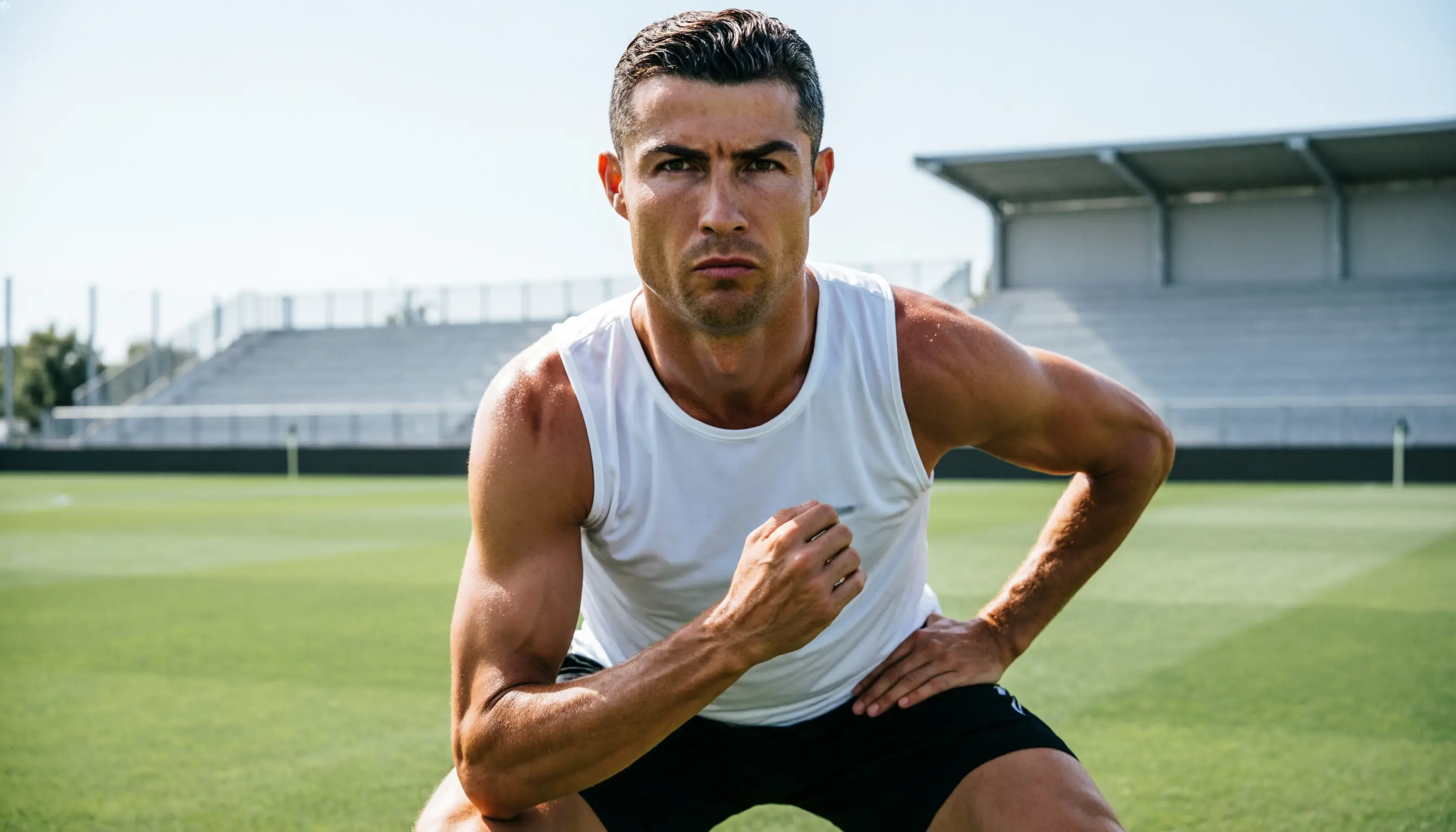Cristiano Ronaldo inspired football training portrait showing focus and determination