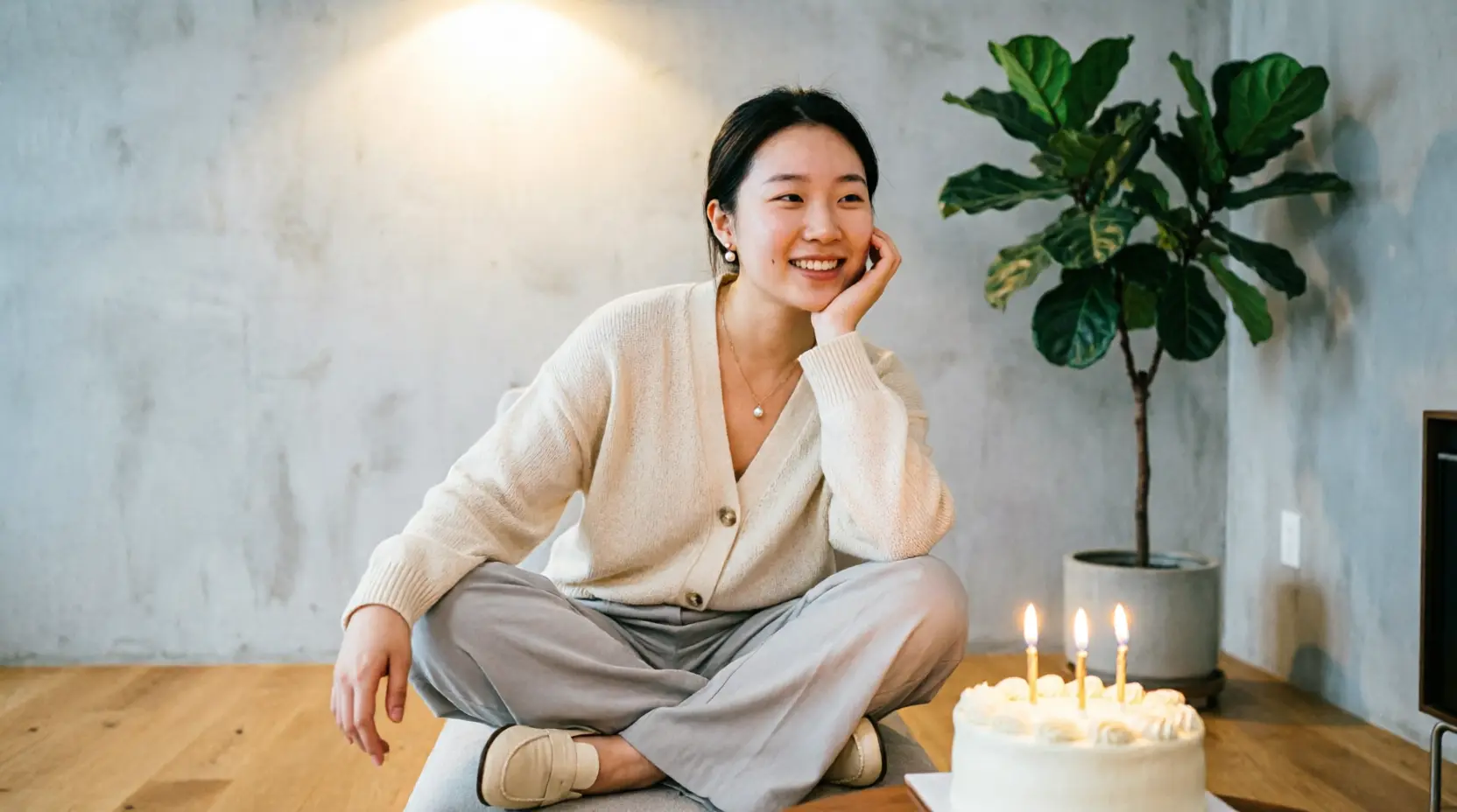 Young adult celebrating a 19th birthday with cake and candles
