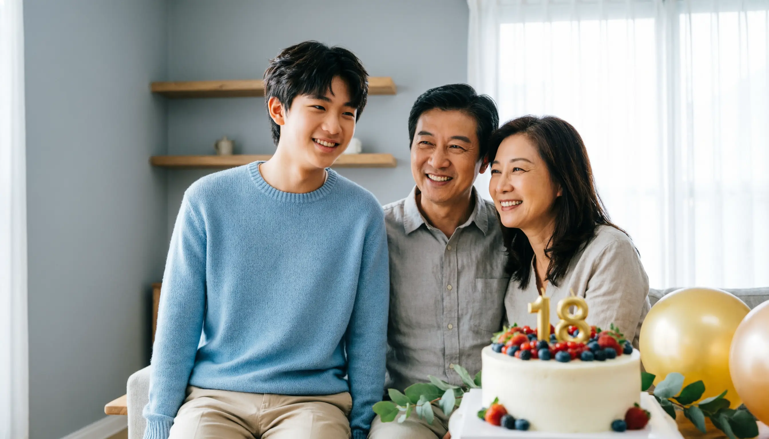 Parent celebrating an 18th birthday with their smiling adult child
